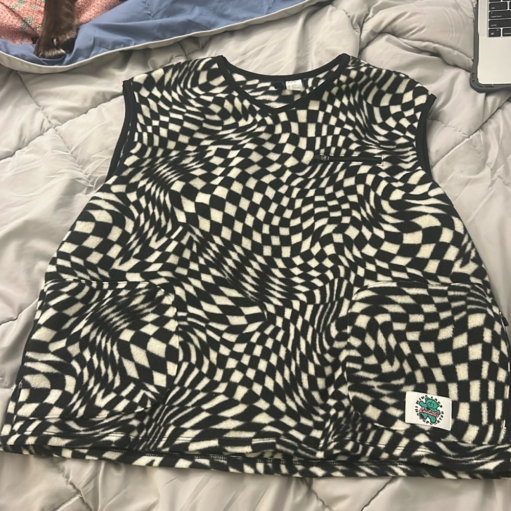 crop checkered psychedelic felt vest zip
